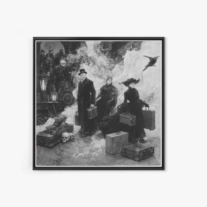 The Ghost Train Arrival, Decadent Gothic Art, Square Wall Art, Dark Halloween Decor, Framed Canvas Print, Halloween Wall Art