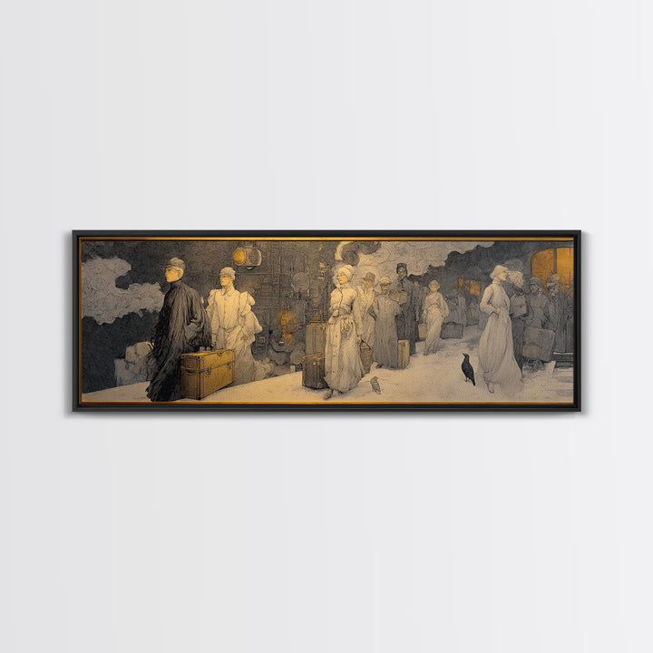 The Ghost Train Arrival, Symbolist Death Art, Extra Wide Wall Art, Dark Fantasy Wall Art, Framed Canvas Print, Halloween Wall Art