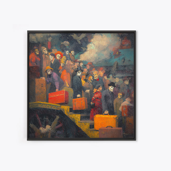 The Ghost Train Arrival, Grotesque Carnival Art, Square Wall Art, Macabre Wall Art, Framed Canvas Print, Halloween Wall Art