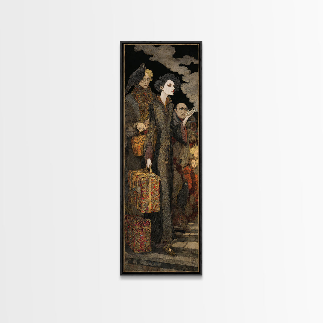The Ghost Train Arrival, Stained Glass Gothic Art, Tall Narrow Wall Art, Macabre Wall Art, Canvas Print, Halloween Wall Art
