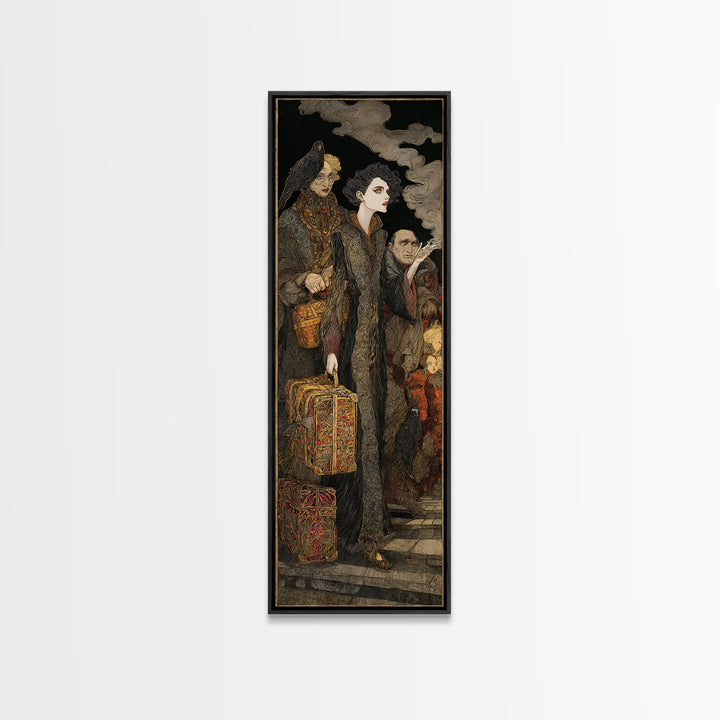 The Ghost Train Arrival, Stained Glass Gothic Art, Tall Narrow Wall Art, Macabre Wall Art, Canvas Print, Halloween Wall Art