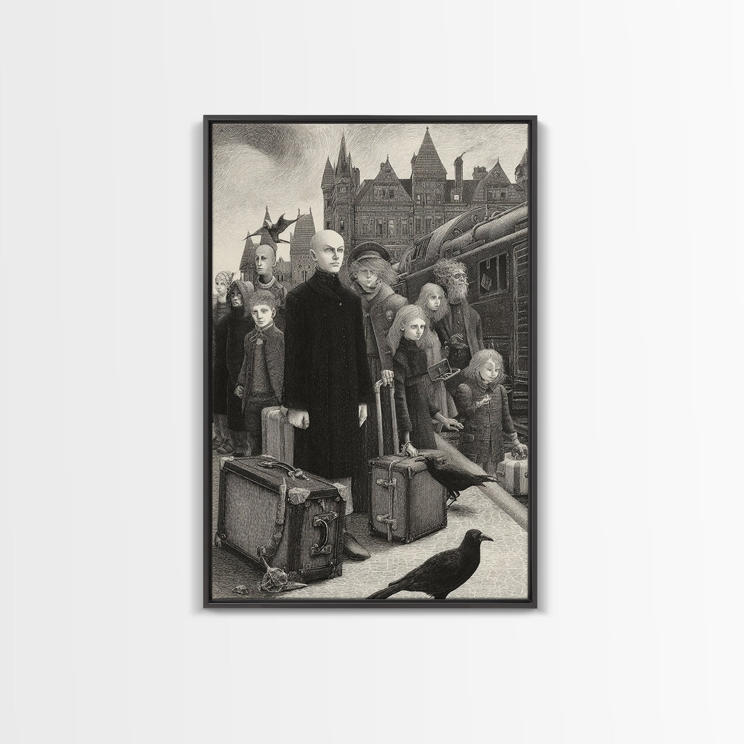 The Ghost Train Arrival, Victorian Macabre Art, Vertical Wall Art, Macabre Wall Art, Framed Canvas Print, Halloween Wall Art