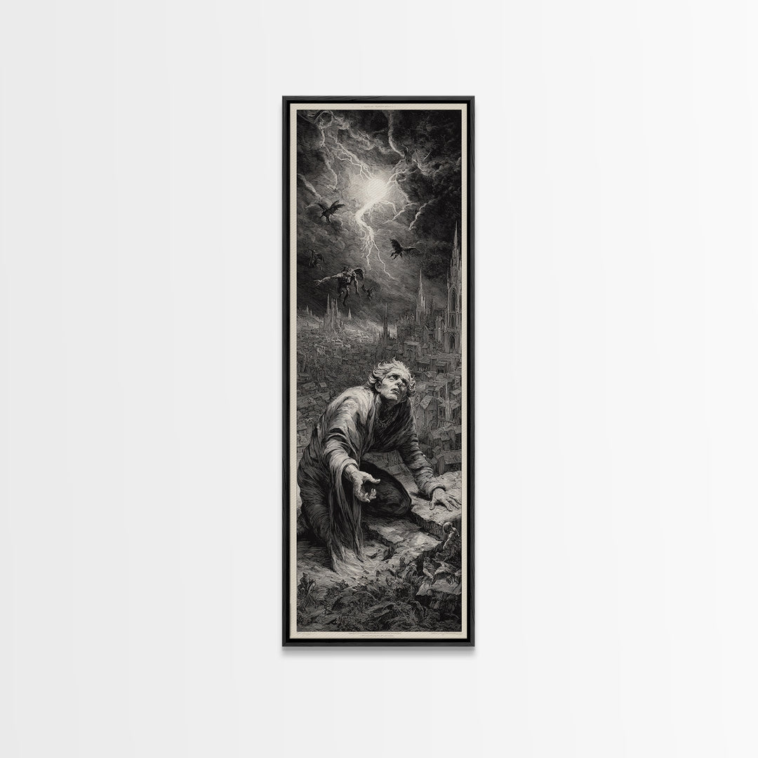 The Halloween Storm, Gothic Engraving Art, Tall Narrow Wall Art, Gothic Horror Wall Art, Canvas Print, Halloween Wall Art