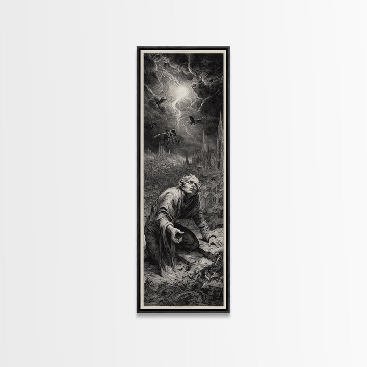 The Halloween Storm, Gothic Engraving Art, Tall Narrow Wall Art, Gothic Horror Wall Art, Canvas Print, Halloween Wall Art