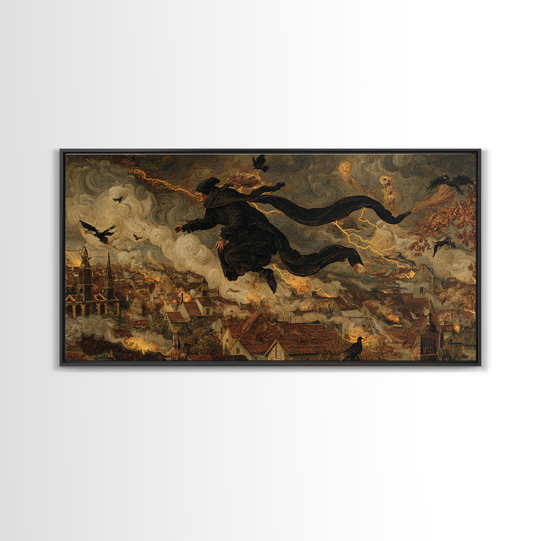 The Halloween Storm, Medieval Grotesque Art, Wide Panoramic Art, Gothic Horror Wall Art, Canvas Print, Halloween Wall Art