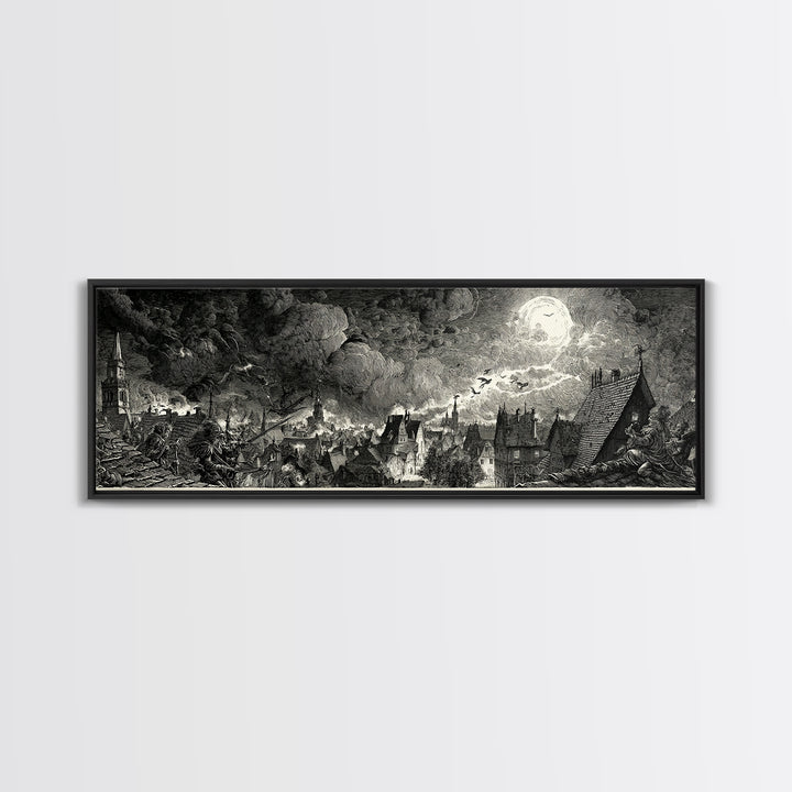 The Halloween Storm, Renaissance Engraving Art, Extra Wide Wall Art, Dark Fantasy Wall Art, Canvas Print, Halloween Wall Art