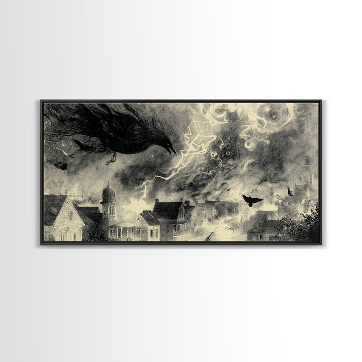 The Halloween Storm, Symbolist Dream Art, Wide Panoramic Art, Dark Halloween Decor, Canvas Print, Halloween Wall Art, Dark Fantasy Art