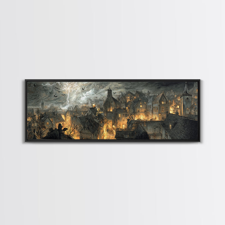 The Halloween Storm, Decadent Gothic Art, Extra Wide Wall Art, Gothic Horror Wall Art, Framed Canvas Print, Halloween Wall Art