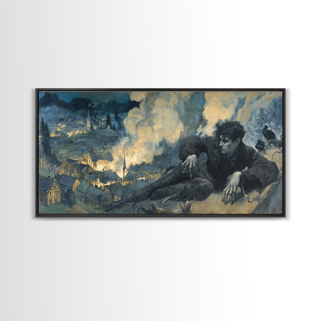The Halloween Storm, Dark Symbolist Art, Wide Panoramic Art, Gothic Horror Wall Art, Canvas Print, Halloween Wall Art