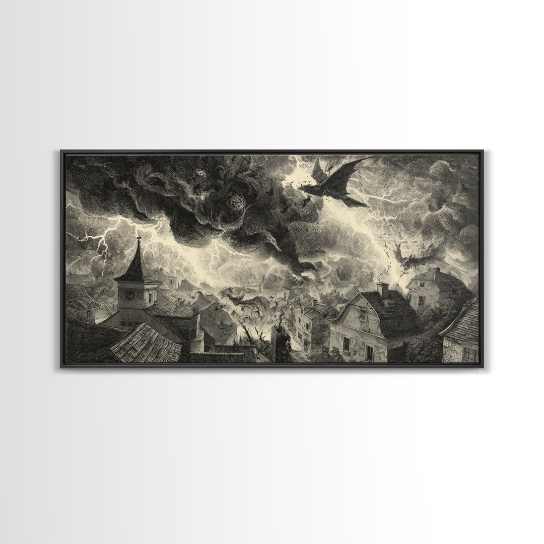The Halloween Storm, Expressionist Nightmare Art, Wide Panoramic Art, Dark Fantasy Wall Art, Canvas Print, Halloween Wall Art