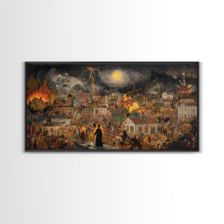The Halloween Storm, Grotesque Carnival Art, Wide Panoramic Art, Macabre Wall Art, Canvas Print, Halloween Wall Art, Gothic Home Decor
