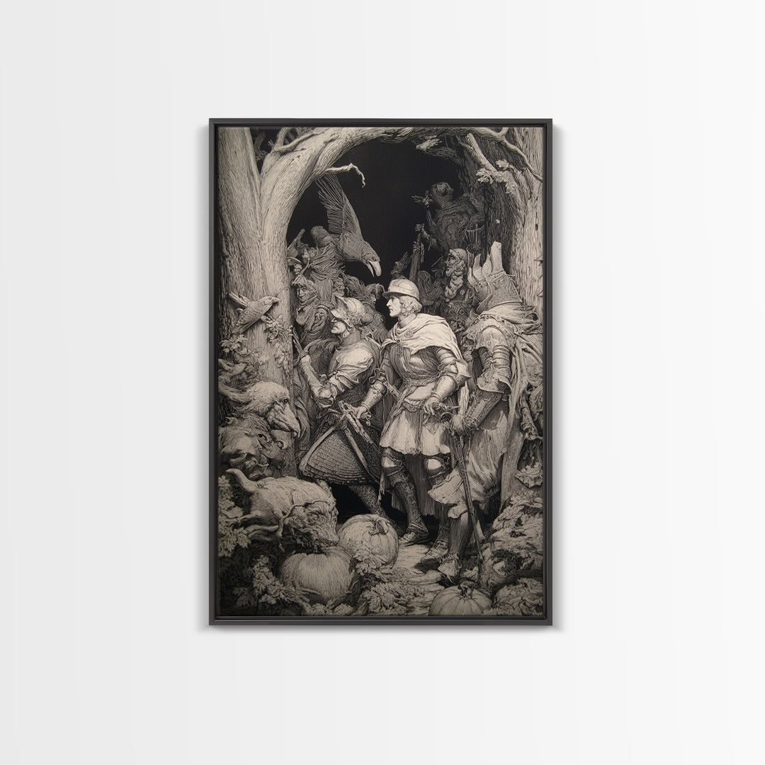 The First Frost Awakening, Renaissance Engraving Art, Vertical Wall Art, Dark Fantasy Wall Art, Framed Canvas Print, Halloween Wall Art
