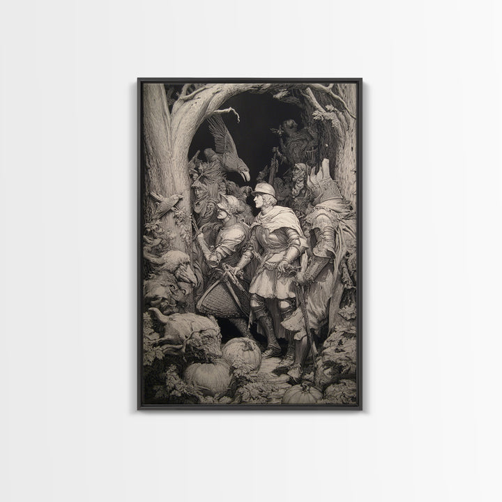 The First Frost Awakening, Renaissance Engraving Art, Vertical Wall Art, Dark Fantasy Wall Art, Framed Canvas Print, Halloween Wall Art