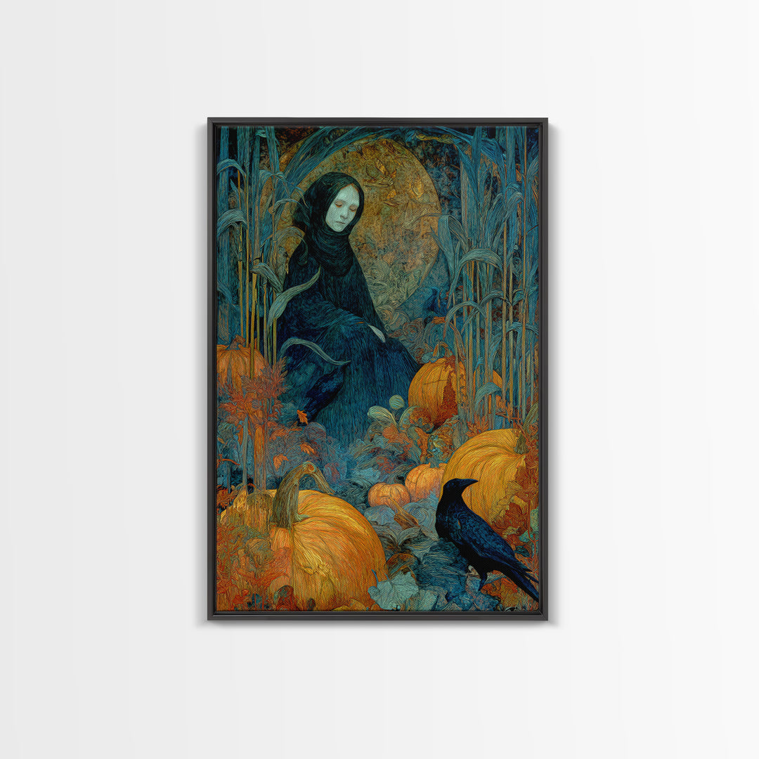 The First Frost Awakening, Expressionist Gothic Art, Vertical Wall Art, Dark Halloween Decor, Framed Canvas Print, Halloween Wall Art