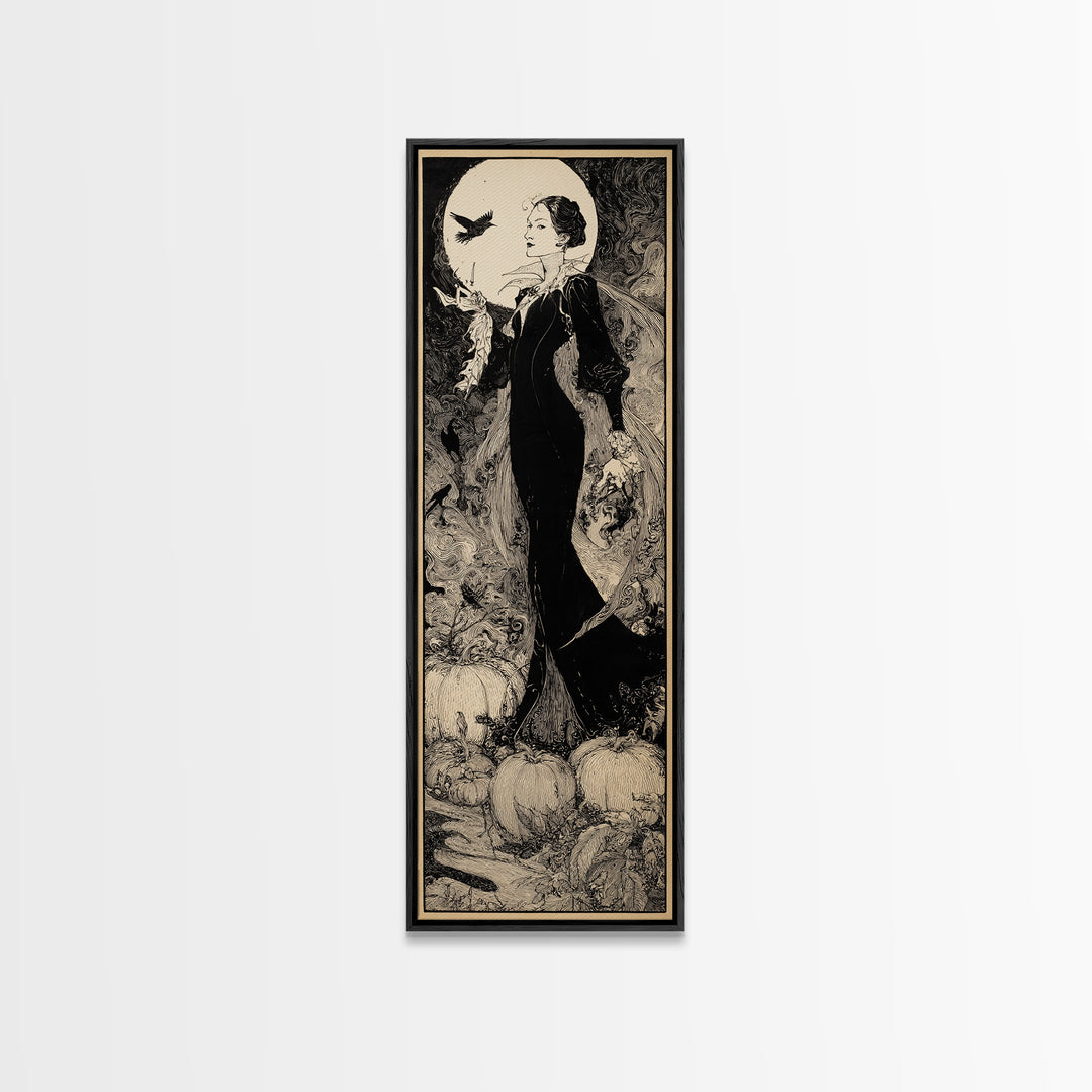The First Frost Awakening, Decadent Line Art, Tall Narrow Wall Art, Gothic Horror Wall Art, Framed Canvas Print
