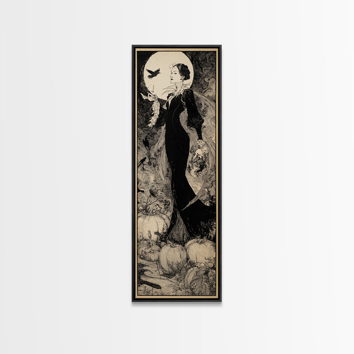 The First Frost Awakening, Decadent Line Art, Tall Narrow Wall Art, Gothic Horror Wall Art, Framed Canvas Print