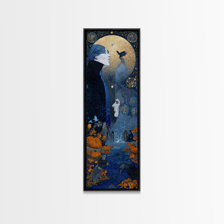 The First Frost Awakening, Stained Glass Gothic Art, Tall Narrow Wall Art, Dark Halloween Decor, Framed Canvas Print, Halloween Wall Art