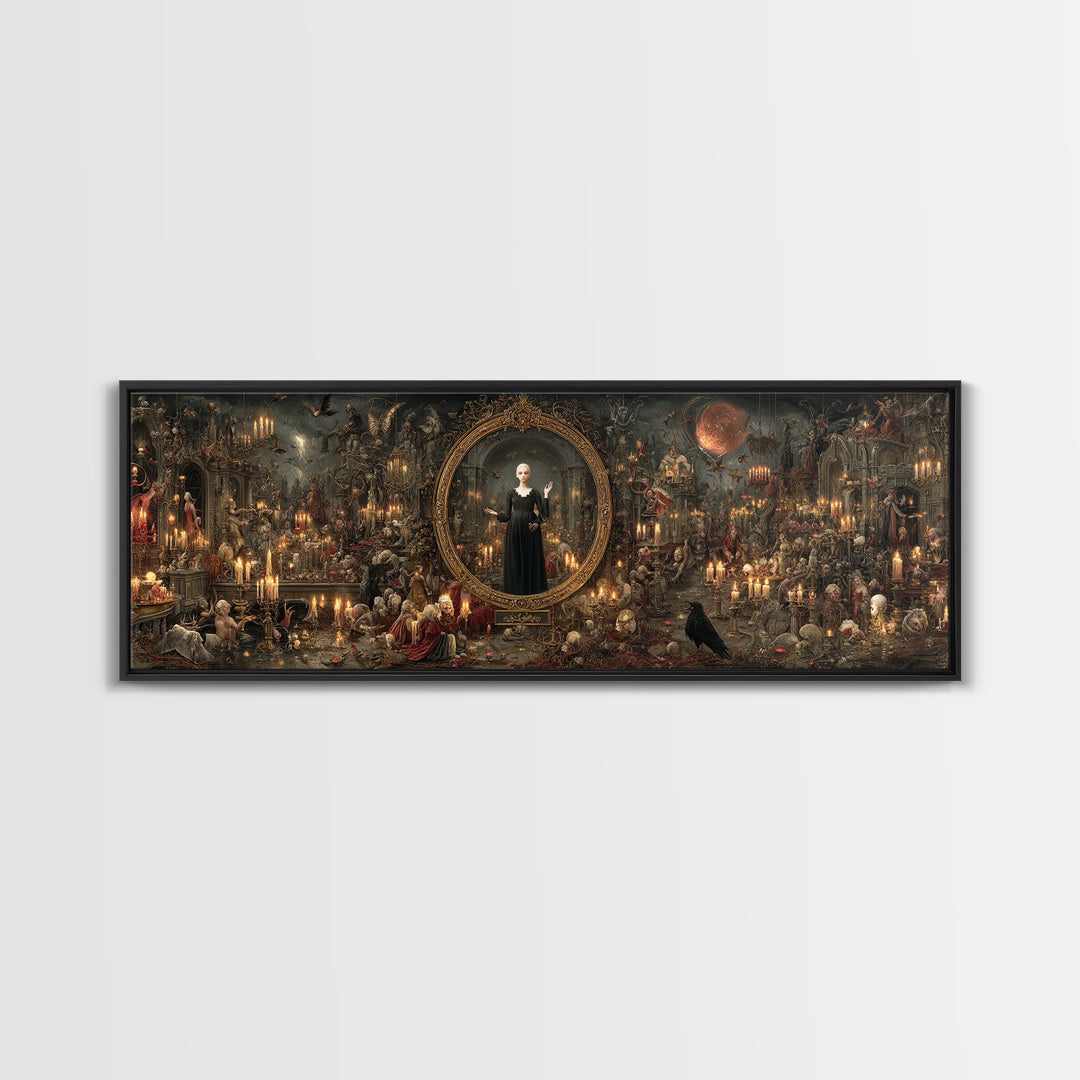 The Cursed Mirror, Medieval Grotesque Art, Extra Wide Wall Art, Dark Fantasy Wall Art, Canvas Print, Halloween Wall Art
