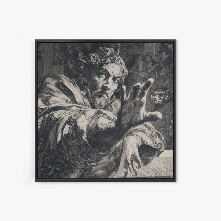 The Cursed Mirror, Renaissance Engraving Art, Square Wall Art, Gothic Horror Wall Art, Framed Canvas Print, Halloween Wall Art