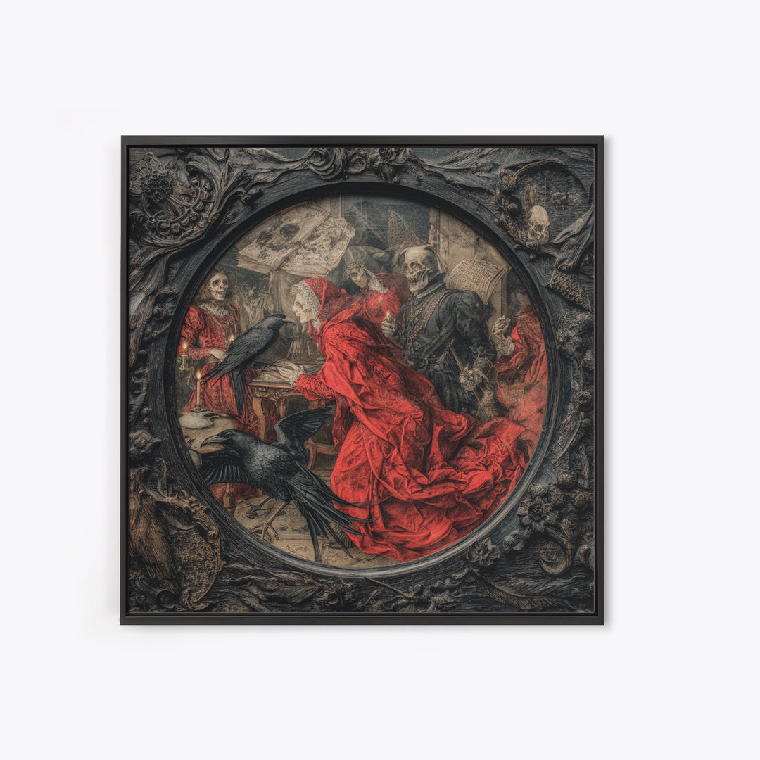The Cursed Mirror, Danse Macabre Art, Square Wall Art, Macabre Wall Art, Canvas Print, Halloween Wall Art