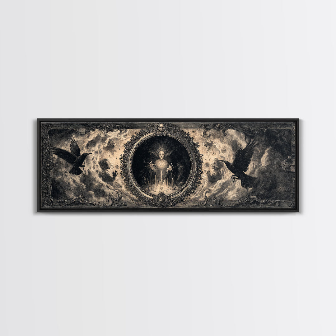 The Cursed Mirror, Dark Romantic Horror Art, Extra Wide Wall Art, Gothic Horror Wall Art, Canvas Print, Halloween Wall Art