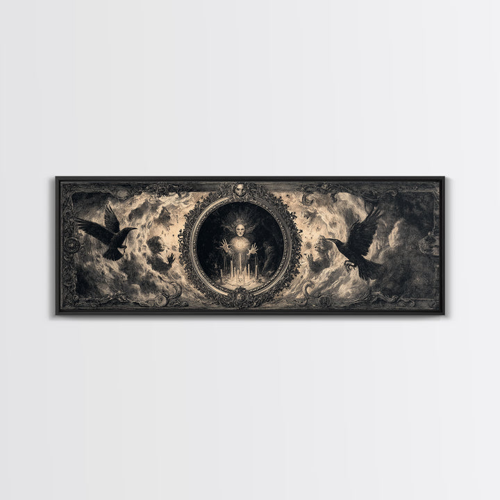 The Cursed Mirror, Dark Romantic Horror Art, Extra Wide Wall Art, Gothic Horror Wall Art, Canvas Print, Halloween Wall Art