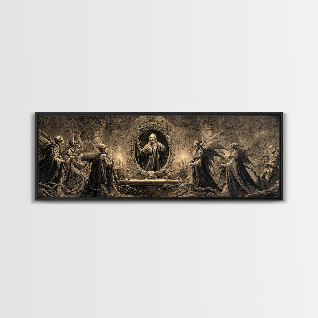 The Cursed Mirror, Visionary Gothic Art, Extra Wide Wall Art, Macabre Wall Art, Canvas Print, Halloween Wall Art, Gothic Home Decor