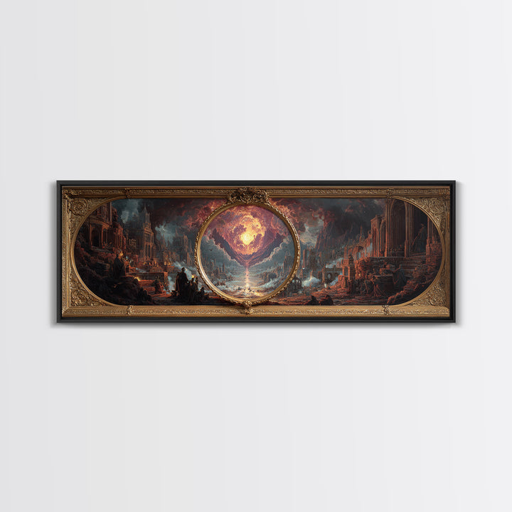The Cursed Mirror, Apocalyptic Romantic Art, Extra Wide Wall Art, Gothic Horror Wall Art, Canvas Print, Halloween Wall Art
