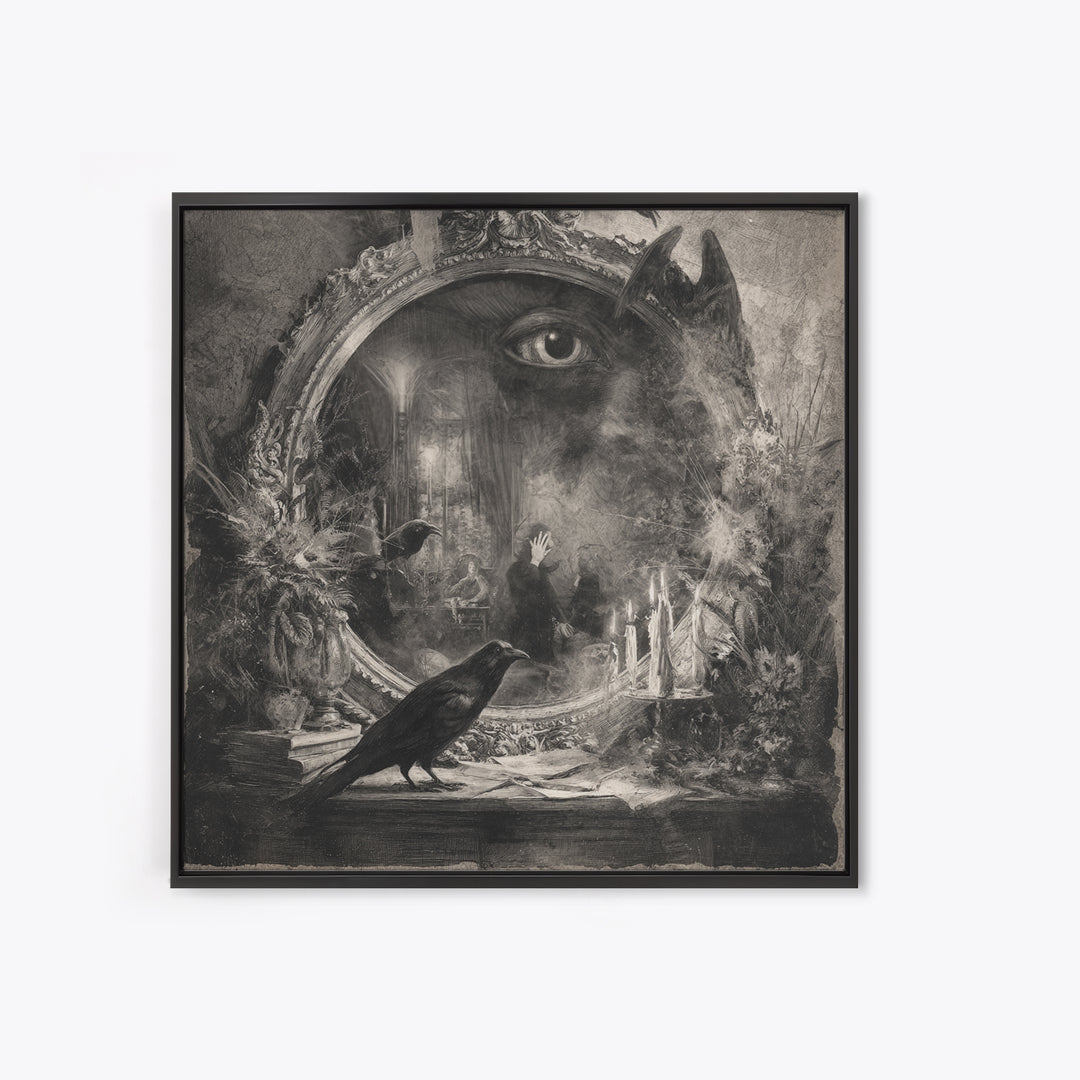 The Cursed Mirror, Symbolist Dream Art, Square Wall Art, Dark Fantasy Wall Art, Canvas Print, Halloween Wall Art, Halloween Decor