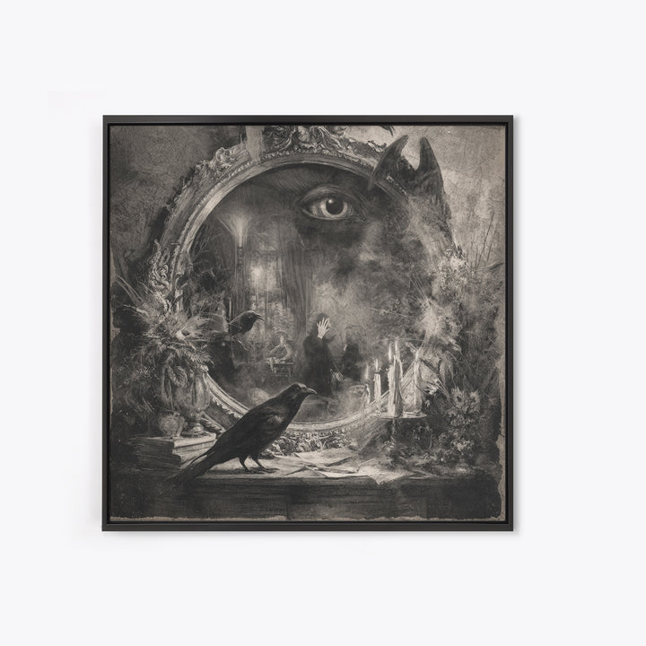The Cursed Mirror, Symbolist Dream Art, Square Wall Art, Dark Fantasy Wall Art, Canvas Print, Halloween Wall Art, Halloween Decor