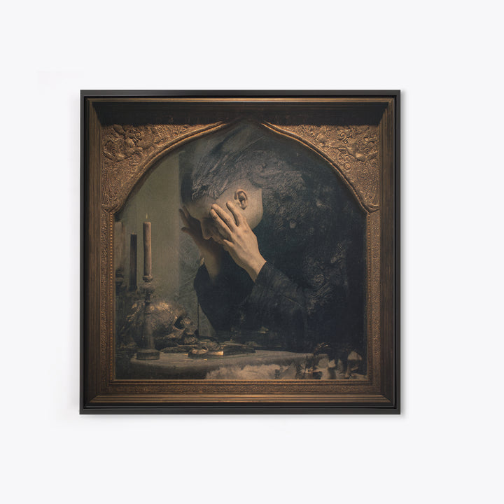 The Cursed Mirror, Dark Symbolist Art, Square Wall Art, Macabre Wall Art, Canvas Print, Halloween Wall Art, Collectible Wall Decor