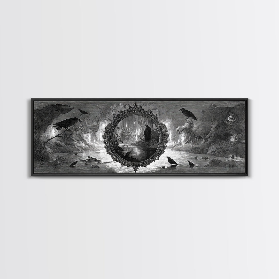 The Cursed Mirror, Expressionist Nightmare Art, Extra Wide Wall Art, Macabre Wall Art, Framed Canvas Print, Halloween Wall Art