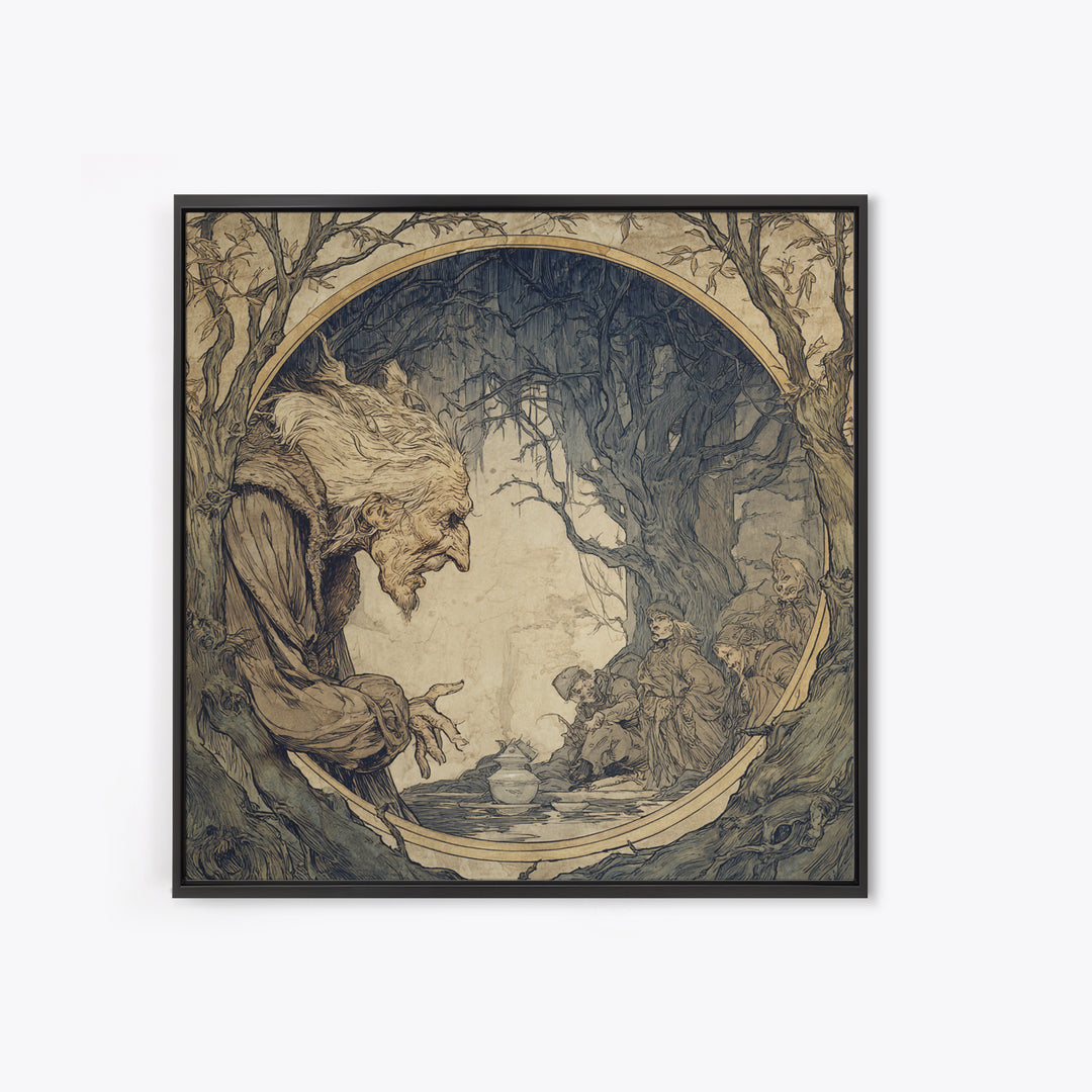 The Cursed Mirror, Gothic Storybook Art, Square Wall Art, Dark Fantasy Wall Art, Framed Canvas Print, Halloween Wall Art