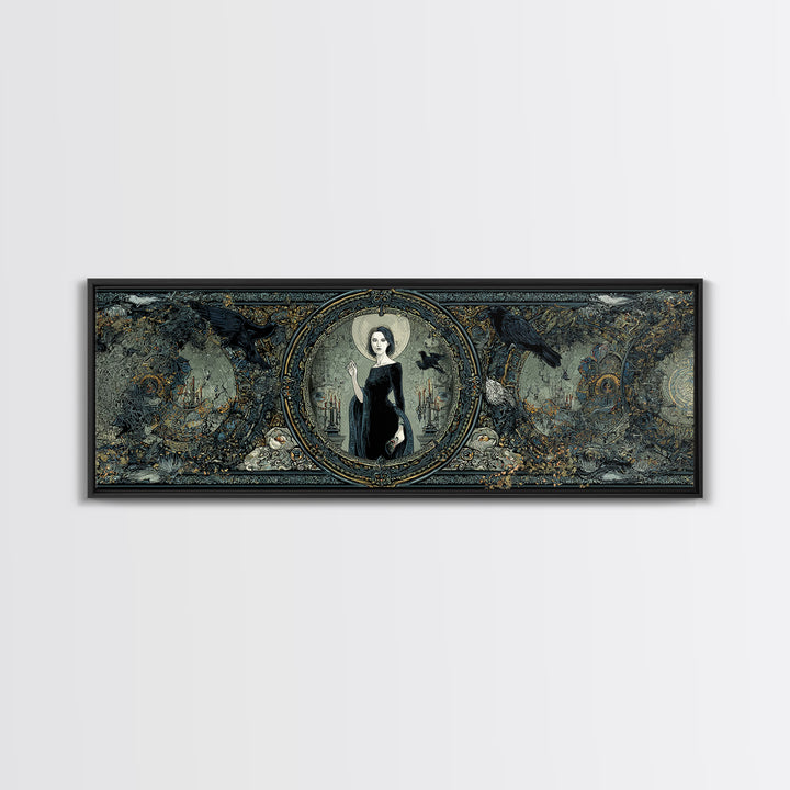 The Cursed Mirror, Stained Glass Gothic Art, Extra Wide Wall Art, Gothic Horror Wall Art, Canvas Print, Halloween Wall Art