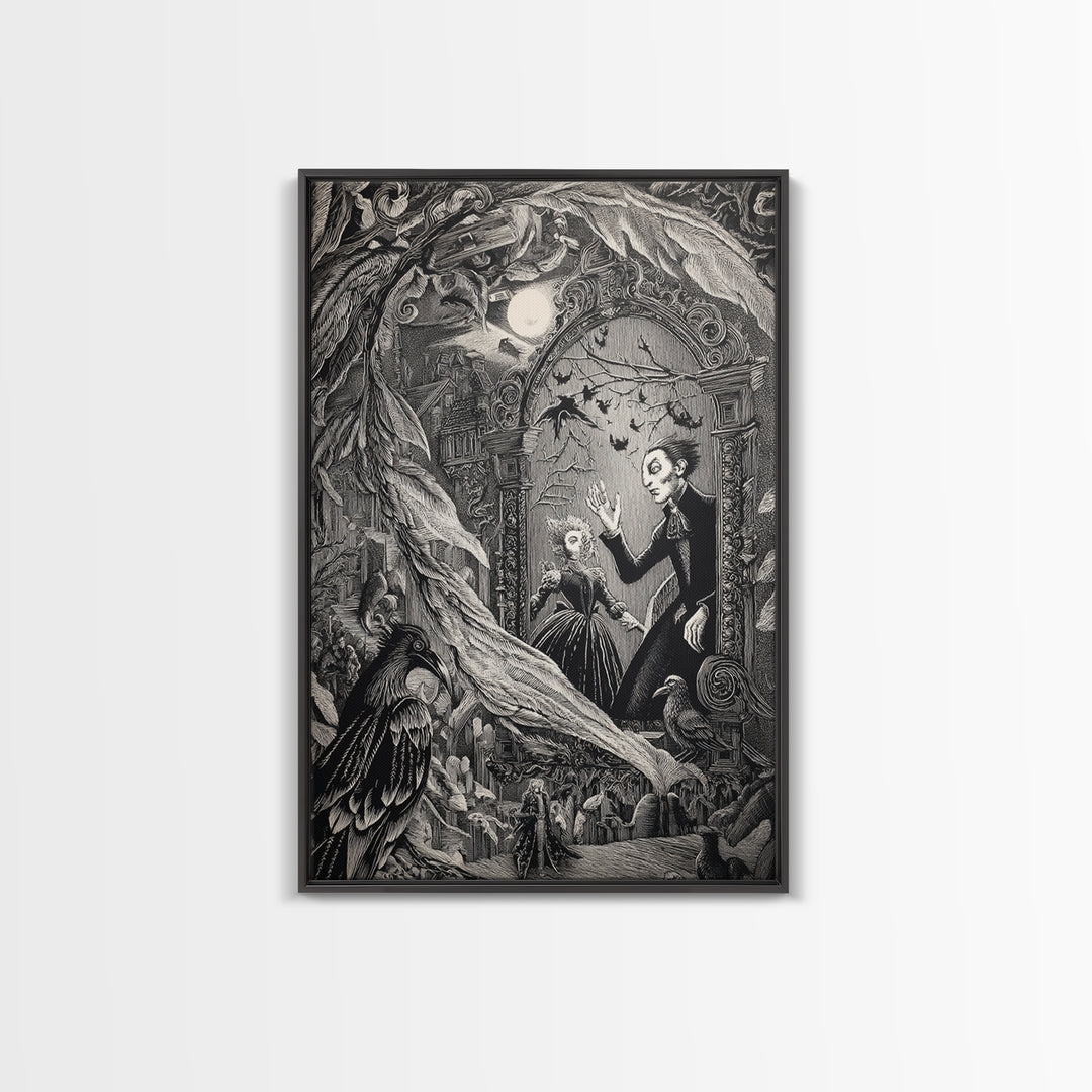 The Cursed Mirror, Victorian Macabre Art, Vertical Wall Art, Dark Halloween Decor, Framed Canvas Print, Halloween Wall Art