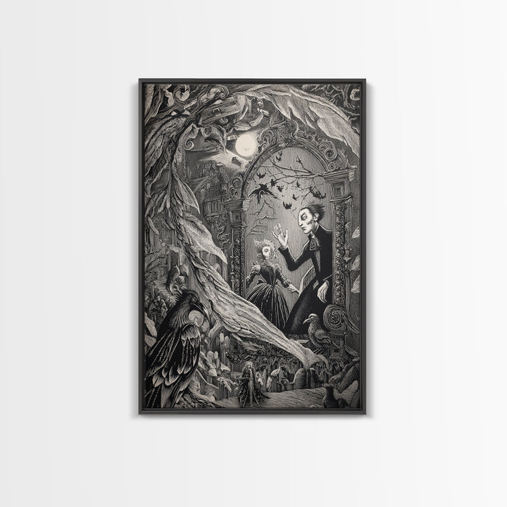 The Cursed Mirror, Victorian Macabre Art, Vertical Wall Art, Dark Halloween Decor, Framed Canvas Print, Halloween Wall Art