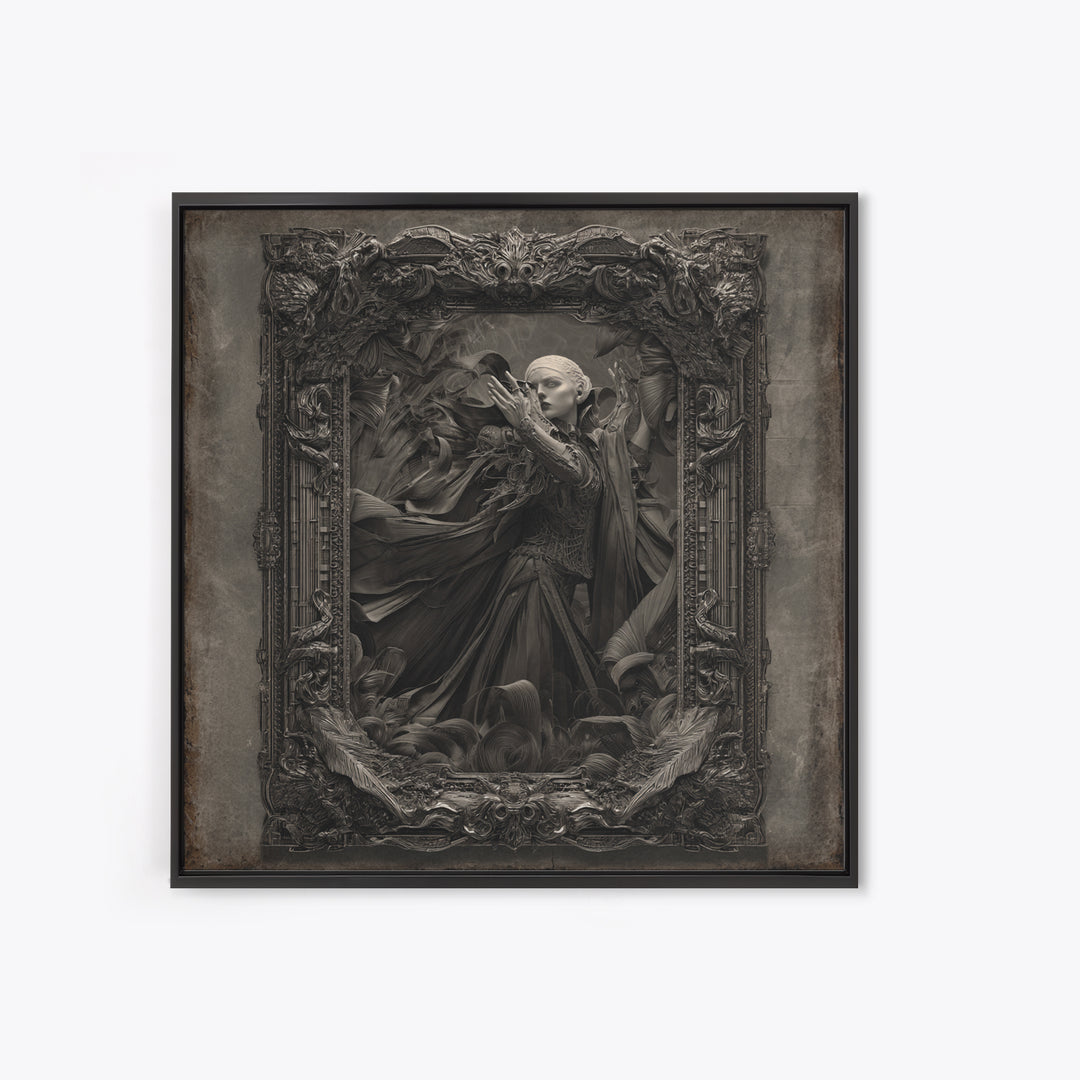 The Cursed Mirror, Biomechanical Horror Art, Square Wall Art, Dark Halloween Decor, Canvas Print, Halloween Wall Art, Macabre Wall Art