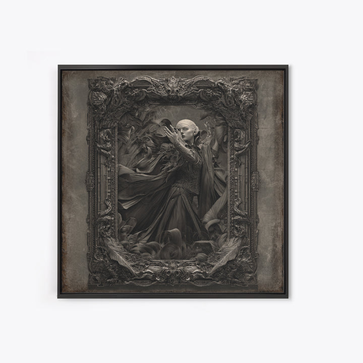 The Cursed Mirror, Biomechanical Horror Art, Square Wall Art, Dark Halloween Decor, Canvas Print, Halloween Wall Art, Macabre Wall Art