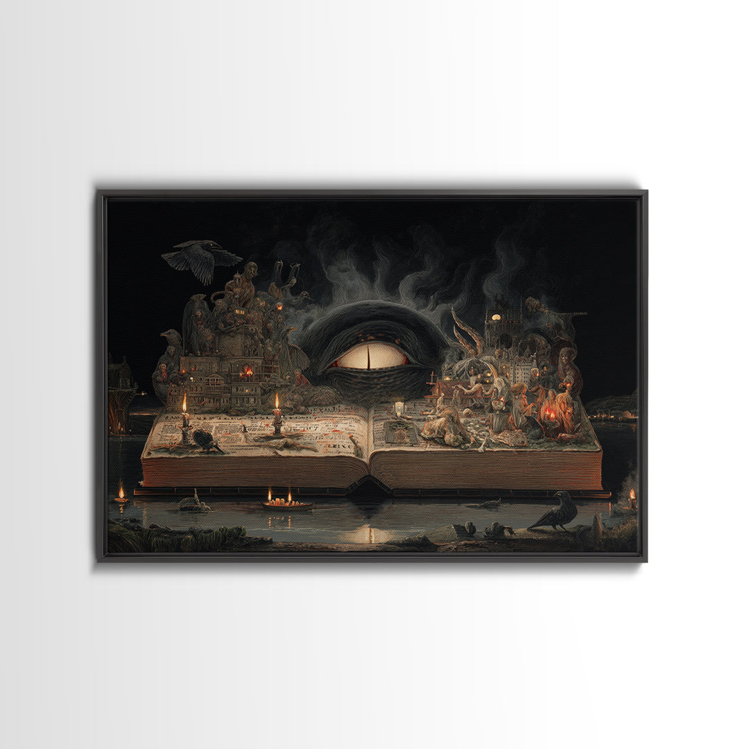 The Living Spellbook, Medieval Grotesque Art, Landscape Wall Art, Dark Fantasy Wall Art, Framed Canvas Print, Halloween Wall Art