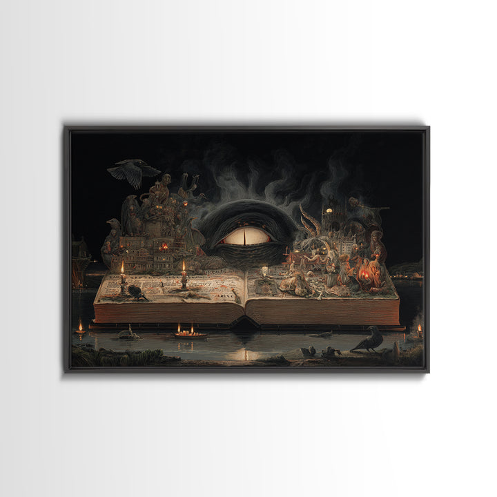 The Living Spellbook, Medieval Grotesque Art, Landscape Wall Art, Dark Fantasy Wall Art, Framed Canvas Print, Halloween Wall Art