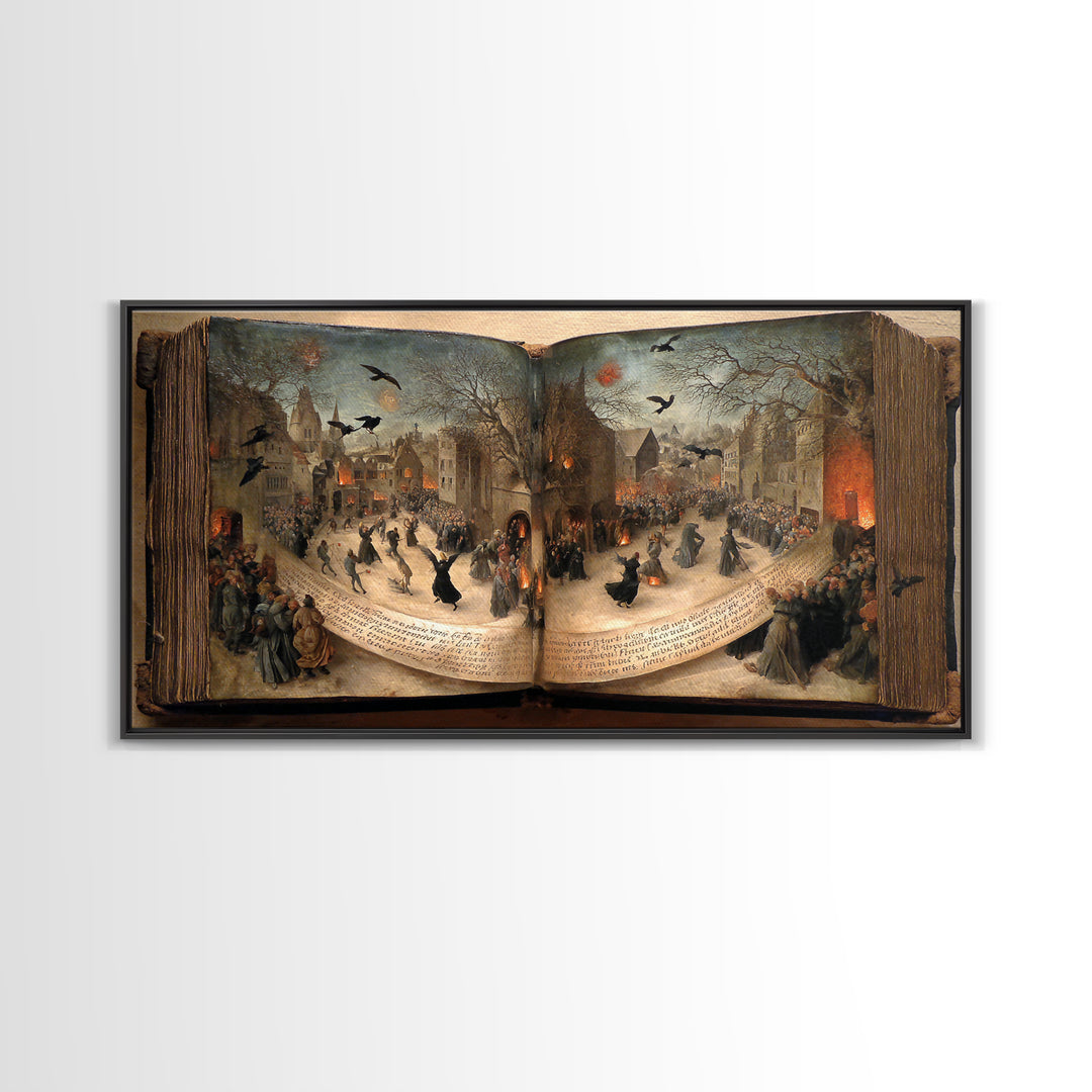 The Living Spellbook, Northern Renaissance Horror, Wide Panoramic Art, Macabre Wall Art, Canvas Print, Halloween Wall Art