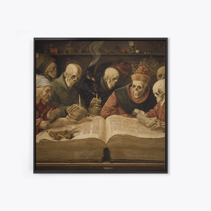 The Living Spellbook, Danse Macabre Art, Square Wall Art, Gothic Horror Wall Art, Framed Canvas Print, Halloween Decor