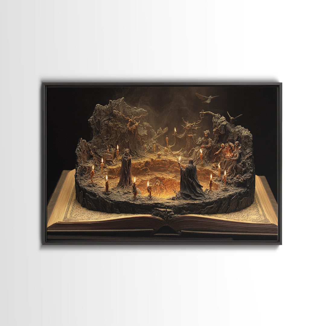The Living Spellbook, Baroque Witchcraft Art, Landscape Wall Art, Gothic Horror Wall Art, Framed Canvas Print, Halloween Wall Art