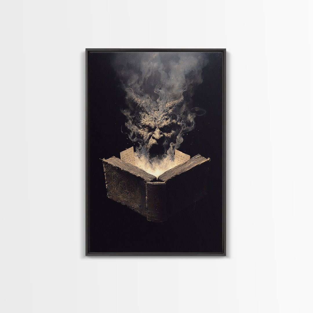 The Living Spellbook, Dark Romantic Horror Art, Vertical Wall Art, Gothic Horror Wall Art, Framed Canvas Print, Halloween Wall Art
