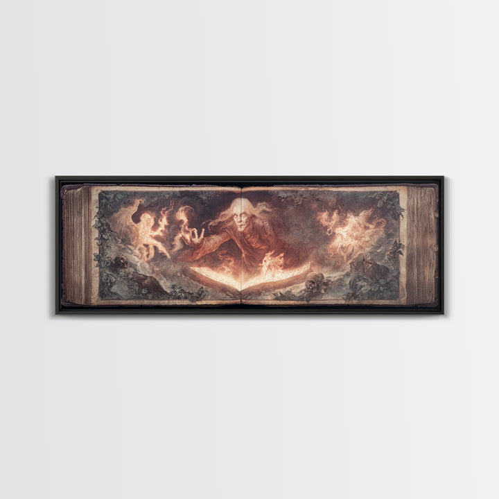 The Living Spellbook, Visionary Gothic Art, Extra Wide Wall Art, Macabre Wall Art, Canvas Print, Halloween Wall Art, Halloween Decor