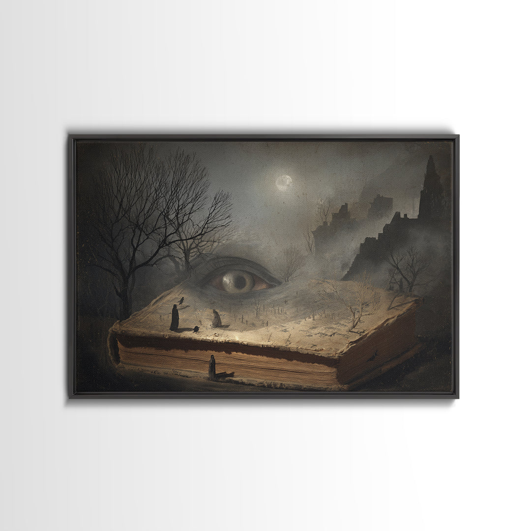 The Living Spellbook, Romantic Gothic Landscape, Landscape Wall Art, Dark Halloween Decor, Framed Canvas Print, Halloween Wall Art