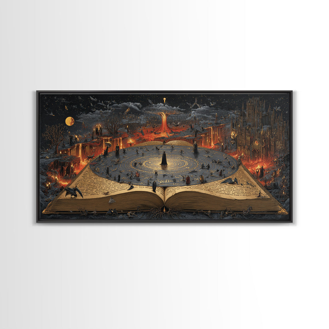 The Living Spellbook, Apocalyptic Romantic Art, Wide Panoramic Art, Gothic Horror Wall Art, Canvas Print, Halloween Wall Art