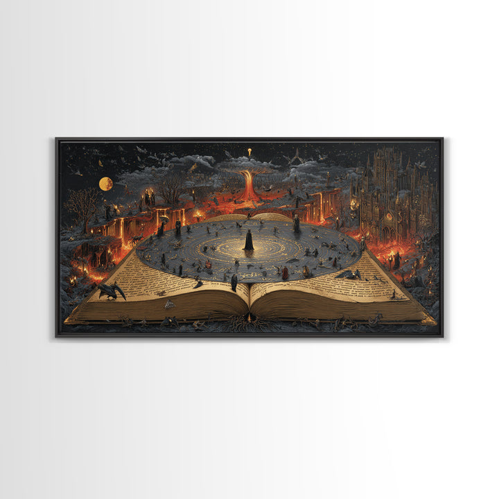 The Living Spellbook, Apocalyptic Romantic Art, Wide Panoramic Art, Gothic Horror Wall Art, Canvas Print, Halloween Wall Art