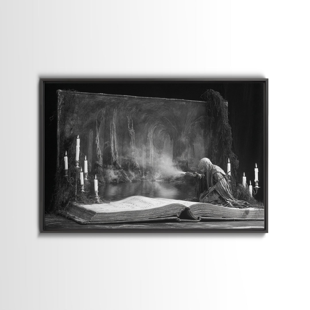 The Living Spellbook, Symbolist Gothic Landscape, Landscape Wall Art, Dark Halloween Decor, Canvas Print, Halloween Wall Art