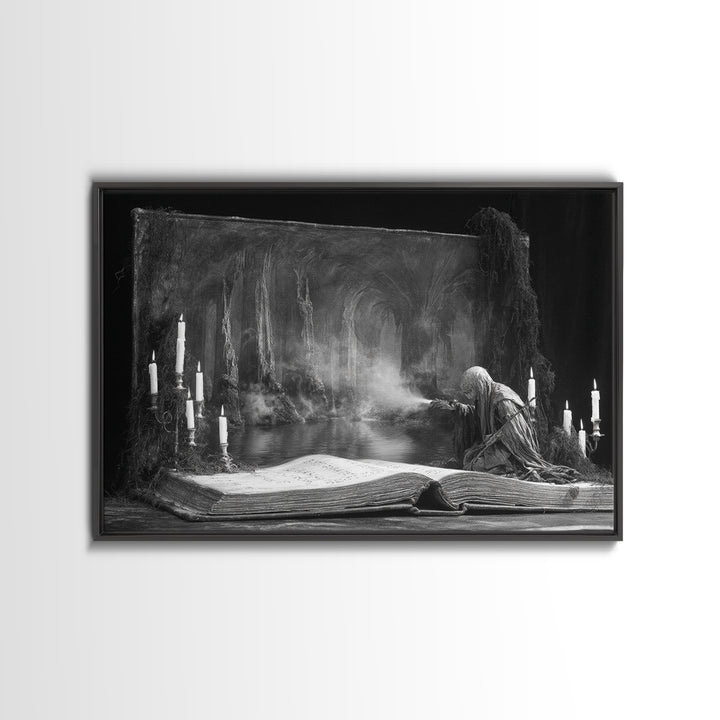 The Living Spellbook, Symbolist Gothic Landscape, Landscape Wall Art, Dark Halloween Decor, Canvas Print, Halloween Wall Art
